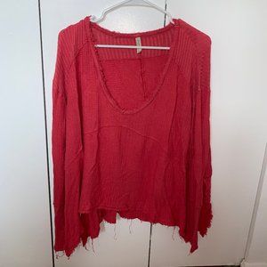 FREE PEOPLE PINK WAFFLE CUT LONG SLEEVE TOP